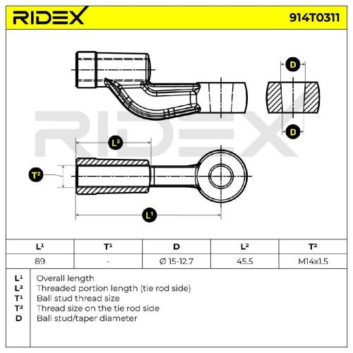 RIDEX Spurstangenkopf rechts links Vorderachse Traggelenk 914T0311 für SMART Bild RIDEX Spurstangenkopf rechts links Vorderachse Traggelenk 914T0311 für SMART