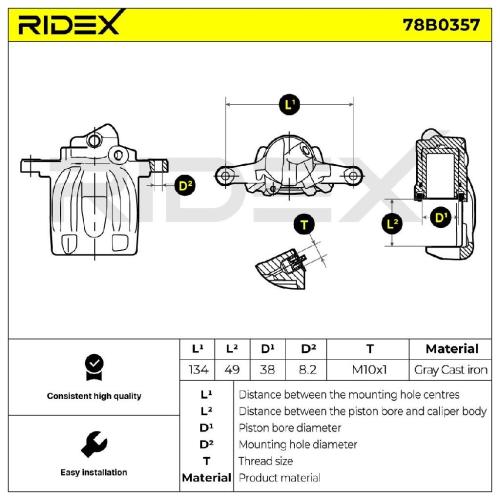 RIDEX 78B0357 Bremssattel Bremszange Hinten rechts passend für MERCEDES-BENZ Bild RIDEX 78B0357 Bremssattel Bremszange Hinten rechts passend für MERCEDES-BENZ