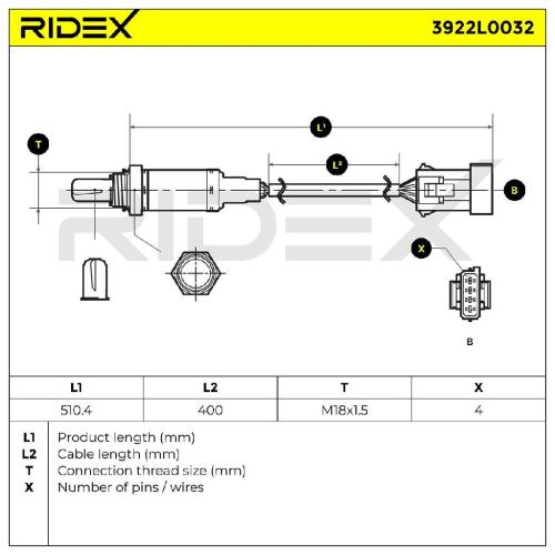 RIDEX 3922L0032 Lambdasonde Oxygen O2 Sensor Beheizt passend für PEUGEOT 16286R Bild RIDEX 3922L0032 Lambdasonde Oxygen O2 Sensor Beheizt passend für PEUGEOT 16286R