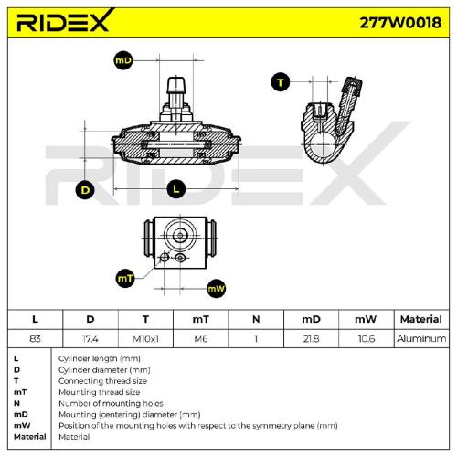 RIDEX 277W0018 1x Radbremszylinder Trommelbremse Radzylinder Hinten für VW POLO Bild RIDEX 277W0018 1x Radbremszylinder Trommelbremse Radzylinder Hinten für VW POLO