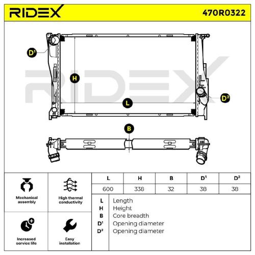 RIDEX 470R0322 Motorkühler / Wasserkühler für BMW 3 Touring (E91) 17117788904 Bild RIDEX 470R0322 Motorkühler / Wasserkühler für BMW 3 Touring (E91) 17117788904