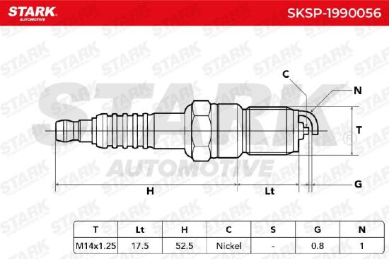 STARK SKSP-1990056 Zündkerze Nickel Spanner Size: 16 mm Gewindelänge: 17,5 Bild STARK SKSP-1990056 Zündkerze Nickel Spanner Size: 16 mm Gewindelänge: 17,5