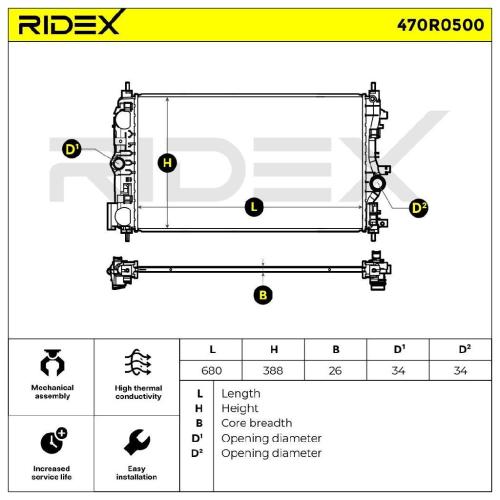 RIDEX 470R0500 Motorkühler / Wasserkühler für OPEL Astra J Sports Tourer (P10) Bild RIDEX 470R0500 Motorkühler / Wasserkühler für OPEL Astra J Sports Tourer (P10)