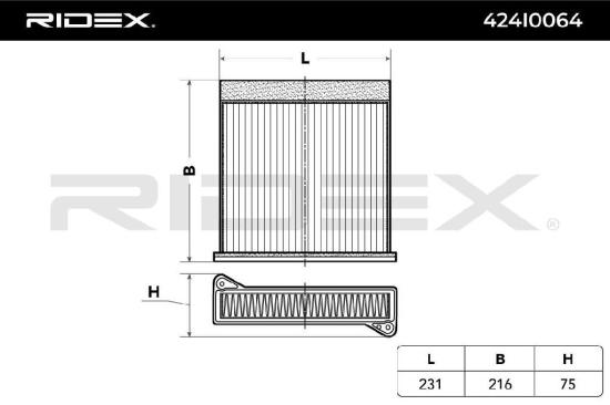 RIDEX 424I0064 Innenraumfilter Pollenfilter Aktivkohlefilter Höhe: 74 Breite: Bild RIDEX 424I0064 Innenraumfilter Pollenfilter Aktivkohlefilter Höhe: 74 Breite:
