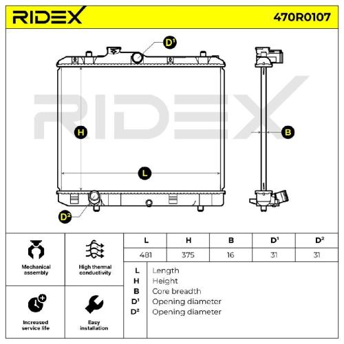 RIDEX 470R0107 Motorkühler / Wasserkühler für OPEL AGILA (B) (H08) 1770073KA0A00 Bild RIDEX 470R0107 Motorkühler / Wasserkühler für OPEL AGILA (B) (H08) 1770073KA0A00