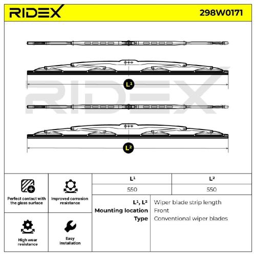 RIDEX Scheibenwischer Satz Wischerblätter Satz ohne Spoiler Vorne Länge 1: 550mm Bild RIDEX Scheibenwischer Satz Wischerblätter Satz ohne Spoiler Vorne Länge 1: 550mm