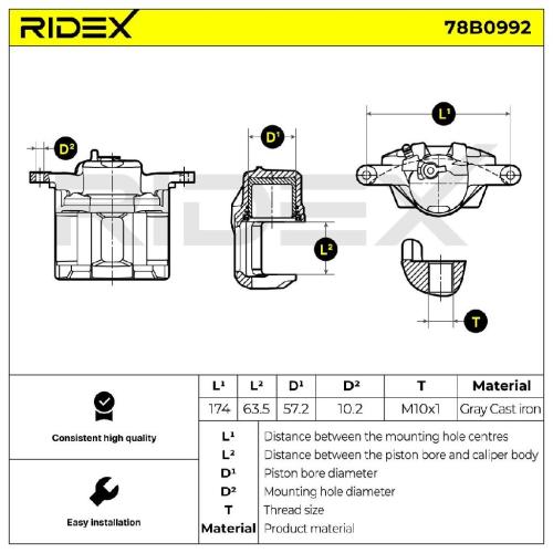 RIDEX 78B0992 Bremssattel Bremszange Vorne links für HONDA CR-V I (RD) für 25mm Bild RIDEX 78B0992 Bremssattel Bremszange Vorne links für HONDA CR-V I (RD) für 25mm