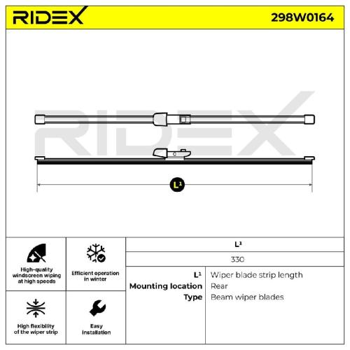 RIDEX 298W0164 Heckscheibenwischer Flach ohne Spoiler Hinten 335 335mm 330mm Bild RIDEX 298W0164 Heckscheibenwischer Flach ohne Spoiler Hinten 335 335mm 330mm