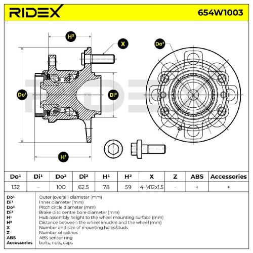 RIDEX 654W1003 Radlagersatz pro 1 Rad Hinten beidseitig mit Zubehör für HYUNDAI Bild RIDEX 654W1003 Radlagersatz pro 1 Rad Hinten beidseitig mit Zubehör für HYUNDAI