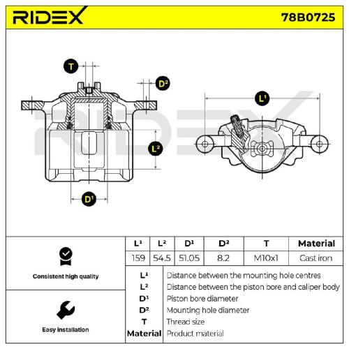 RIDEX 78B0725 Bremssattel Bremszange Vorne links für HONDA Jazz II Schrägheck Bild RIDEX 78B0725 Bremssattel Bremszange Vorne links für HONDA Jazz II Schrägheck