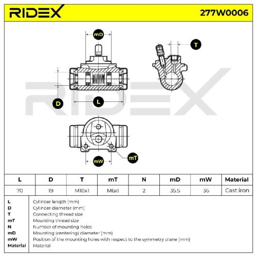 RIDEX 277W0006 1x Radbremszylinder Trommelbremse Radzylinder Hinten beidseitig Bild RIDEX 277W0006 1x Radbremszylinder Trommelbremse Radzylinder Hinten beidseitig