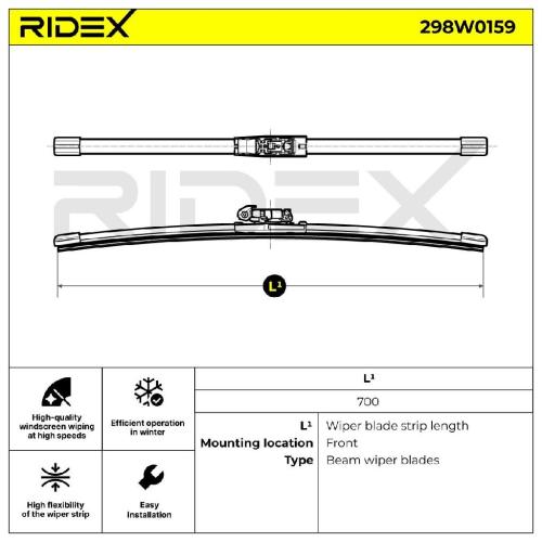 RIDEX Scheibenwischer Wischblatt Stück mit Spoiler Vorne Länge: 700mm für VW Bild RIDEX Scheibenwischer Wischblatt Stück mit Spoiler Vorne Länge: 700mm für VW