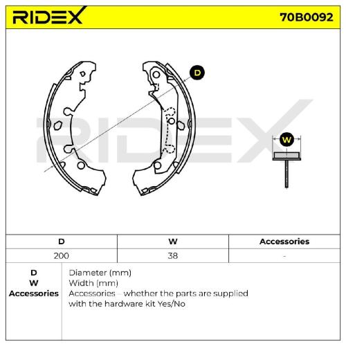 RIDEX Bremsbacken Satz für Trommelbremse Hinten mit Hebel für FORD 70B0092 Bild RIDEX Bremsbacken Satz für Trommelbremse Hinten mit Hebel für FORD 70B0092