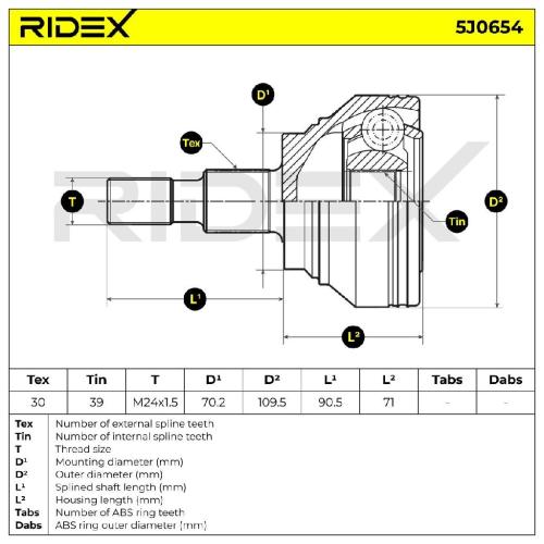 RIDEX 5J0654 Gelenksatz Antriebswelle Achswelle Vorne radseitig A166350710064 Bild RIDEX 5J0654 Gelenksatz Antriebswelle Achswelle Vorne radseitig A166350710064