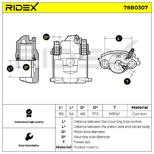 RIDEX 78B0307 Bremssattel Bremszange Vorne rechts für VW Golf 1II (1H1) für 12mm Bild RIDEX 78B0307 Bremssattel Bremszange Vorne rechts für VW Golf 1II (1H1) für 12mm
