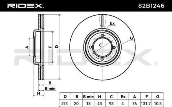 RIDEX 82B1246 1x Bremsscheibe Vorne Ø273mm Belüftet passend für PEUGEOT 505 Bild RIDEX 82B1246 1x Bremsscheibe Vorne Ø273mm Belüftet passend für PEUGEOT 505