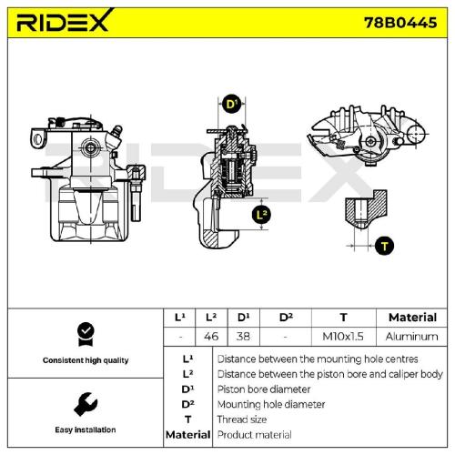 RIDEX 78B0445 Bremssattel Bremszange Hinten links für OPEL Astra G CC (T98) Bild RIDEX 78B0445 Bremssattel Bremszange Hinten links für OPEL Astra G CC (T98)