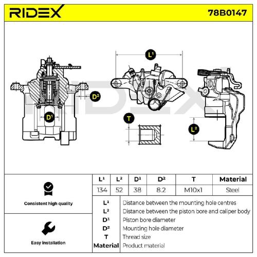 RIDEX 78B0147 Bremssattel Bremszange Hinten rechts für VW Transporter T1V Bus Bild RIDEX 78B0147 Bremssattel Bremszange Hinten rechts für VW Transporter T1V Bus