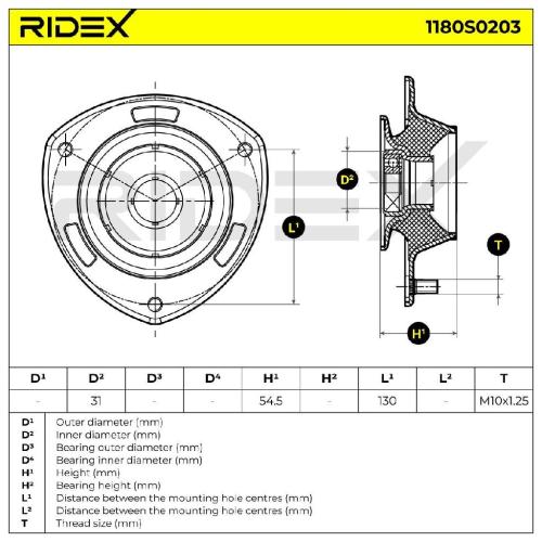 RIDEX 1180S0203 Federbeinstützlager mit Lager Vorne für HYUNDAI TUCSON (JM) Bild RIDEX 1180S0203 Federbeinstützlager mit Lager Vorne für HYUNDAI TUCSON (JM)