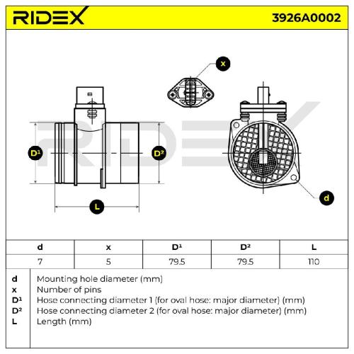 RIDEX 3926A0002 Luftmassenmesser/Luftmengenmesser LMM mit Gehäuse für VW Bild RIDEX 3926A0002 Luftmassenmesser/Luftmengenmesser LMM mit Gehäuse für VW