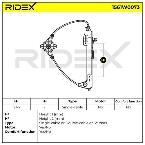 RIDEX 1561W0073 Fensterheber Hinten Manuell ohne Elektromotor für FIAT 51723323 Bild RIDEX 1561W0073 Fensterheber Hinten Manuell ohne Elektromotor für FIAT 51723323