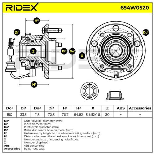 RIDEX 654W0520 Radlagersatz pro 1 Rad Hinten beidseitig für CHEVROLET CAPTIVA Bild RIDEX 654W0520 Radlagersatz pro 1 Rad Hinten beidseitig für CHEVROLET CAPTIVA