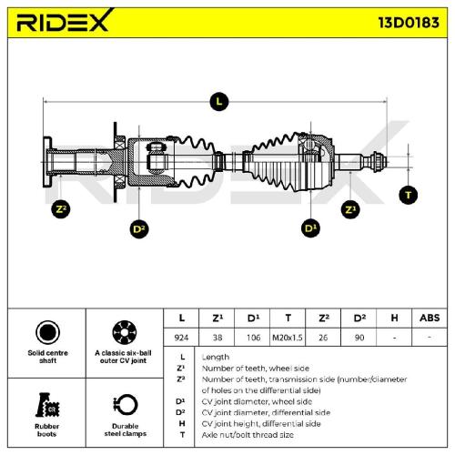 RIDEX Antriebswelle Achswelle Vorderachse/Vorne rechts für VW 7H0407452QV Bild RIDEX Antriebswelle Achswelle Vorderachse/Vorne rechts für VW 7H0407452QV