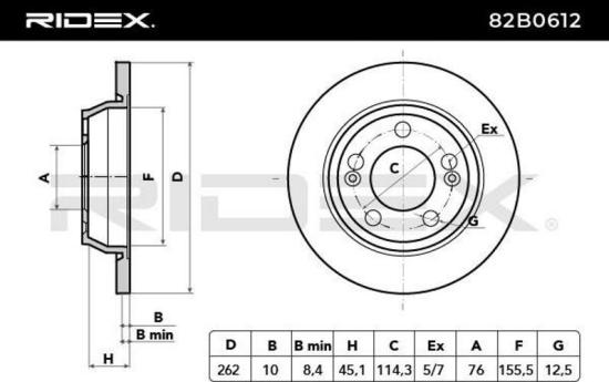 RIDEX 82B0612 2x Bremsscheiben Hinten Ø262mm voll für HYUNDAI 584113X300 Bild RIDEX 82B0612 2x Bremsscheiben Hinten Ø262mm voll für HYUNDAI 584113X300
