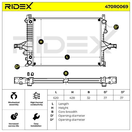 RIDEX 470R0069 Motorkühler / Wasserkühler für Fahrzeuge mit kombiniertem 1266050 Bild RIDEX 470R0069 Motorkühler / Wasserkühler für Fahrzeuge mit kombiniertem 1266050