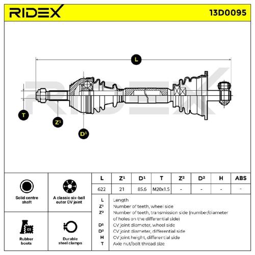 RIDEX Antriebswelle Achswelle Vorderachse/Vorne links für RENAULT Clio 1I Bild RIDEX Antriebswelle Achswelle Vorderachse/Vorne links für RENAULT Clio 1I