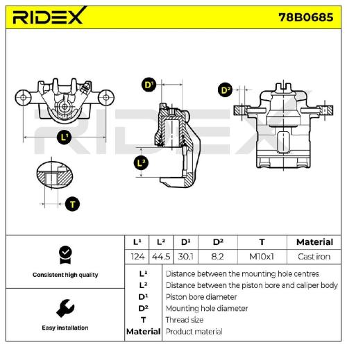 RIDEX 78B0685 Bremssattel Bremszange Hinten links für KIA RIO II (JB) 583001G300 Bild RIDEX 78B0685 Bremssattel Bremszange Hinten links für KIA RIO II (JB) 583001G300