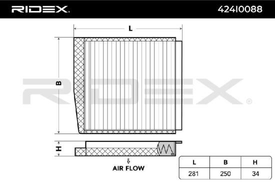 RIDEX 424I0088 Innenraumfilter Pollenfilter Aktivkohlefilter Höhe: 34 Breite: Bild RIDEX 424I0088 Innenraumfilter Pollenfilter Aktivkohlefilter Höhe: 34 Breite:
