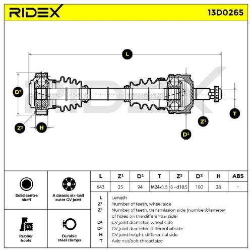 RIDEX Antriebswelle Achswelle Hinten links rechts passend für MERCEDES-BENZ 190 Bild RIDEX Antriebswelle Achswelle Hinten links rechts passend für MERCEDES-BENZ 190