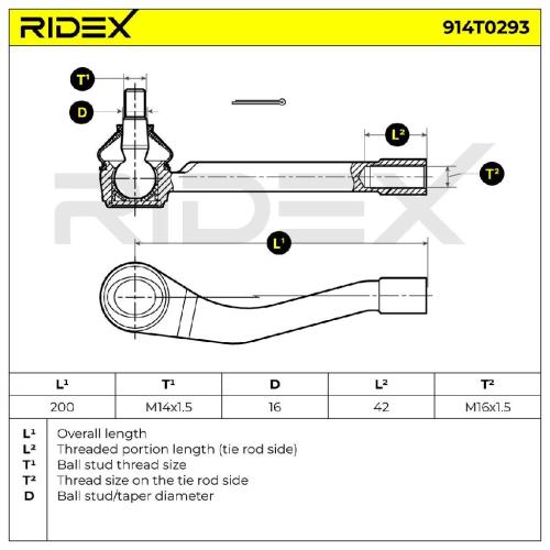 RIDEX Spurstangenkopf Vorderachse rechts Traggelenk FM16x1.5 914T0293 Bild RIDEX Spurstangenkopf Vorderachse rechts Traggelenk FM16x1.5 914T0293