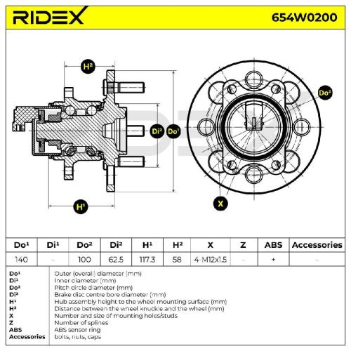 RIDEX 654W0200 Radlagersatz pro 1 Rad Hinten links rechts beidseitig für HYUNDAI Bild RIDEX 654W0200 Radlagersatz pro 1 Rad Hinten links rechts beidseitig für HYUNDAI