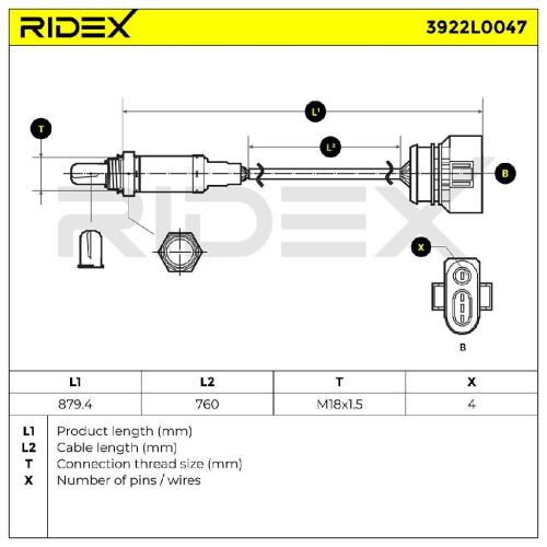 RIDEX 3922L0047 Lambdasonde Oxygen O2 Sensor Beheizt für VW Transporter T1V Bus Bild RIDEX 3922L0047 Lambdasonde Oxygen O2 Sensor Beheizt für VW Transporter T1V Bus