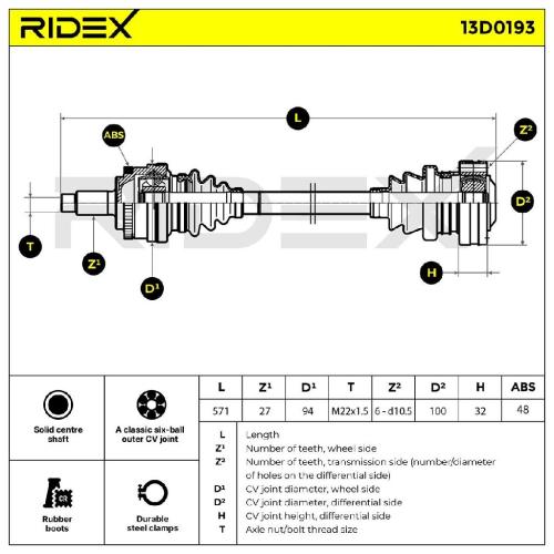 RIDEX Antriebswelle Achswelle Hinterachse/Hinten rechts für BMW 3 Limousine Bild RIDEX Antriebswelle Achswelle Hinterachse/Hinten rechts für BMW 3 Limousine