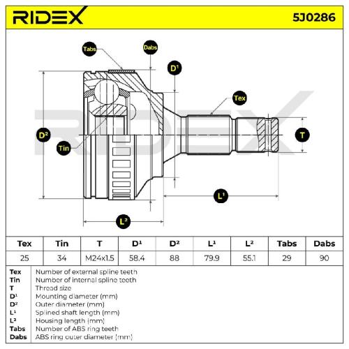 RIDEX 5J0286 Gelenksatz Antriebswelle Achswelle Vorne radseitig 32720E 32731J Bild RIDEX 5J0286 Gelenksatz Antriebswelle Achswelle Vorne radseitig 32720E 32731J