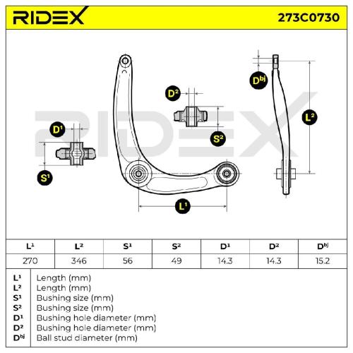 RIDEX 273C0730 Lenker Radaufhängung Querlenker Front rechts passend für PEUGEOT Bild RIDEX 273C0730 Lenker Radaufhängung Querlenker Front rechts passend für PEUGEOT