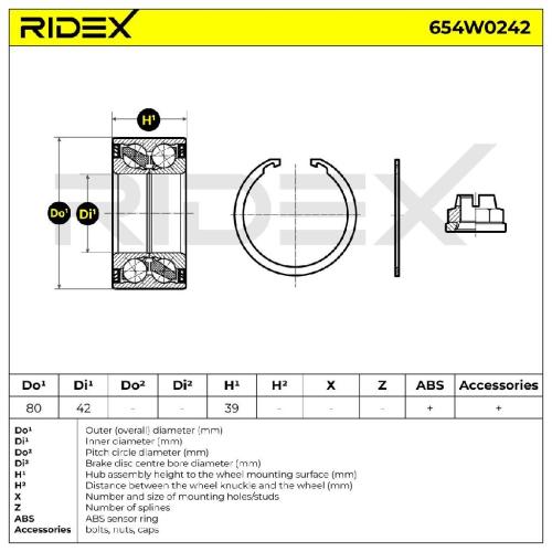 RIDEX 654W0242 Radlagersatz pro 1 Rad Vorne beidseitig für RENAULT 65365010005 Bild RIDEX 654W0242 Radlagersatz pro 1 Rad Vorne beidseitig für RENAULT 65365010005