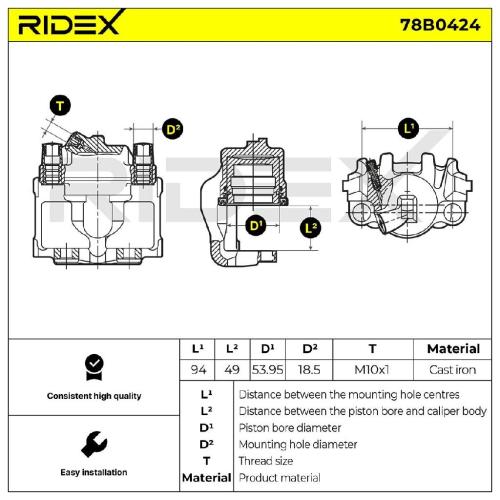 RIDEX 78B0424 Bremssattel Bremszange Vorne rechts für BMW 3 Limousine (E36) Bild RIDEX 78B0424 Bremssattel Bremszange Vorne rechts für BMW 3 Limousine (E36)