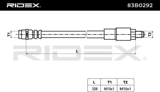 RIDEX Bremsschlauch 83B0292 HINTEN beidseitig BREMSSCHLÄUCHE Länge: 328mm Bild RIDEX Bremsschlauch 83B0292 HINTEN beidseitig BREMSSCHLÄUCHE Länge: 328mm