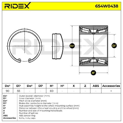 RIDEX 654W0438 Radlagersatz pro 1 Rad Vorne links rechts passend für PEUGEOT Bild RIDEX 654W0438 Radlagersatz pro 1 Rad Vorne links rechts passend für PEUGEOT