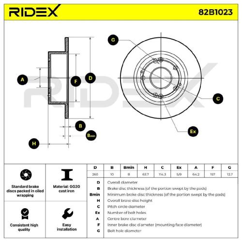 RIDEX 82B1023 2x Bremsscheiben Hinten Ø259,6mm voll für HONDA 42510S1A305 Bild RIDEX 82B1023 2x Bremsscheiben Hinten Ø259,6mm voll für HONDA 42510S1A305