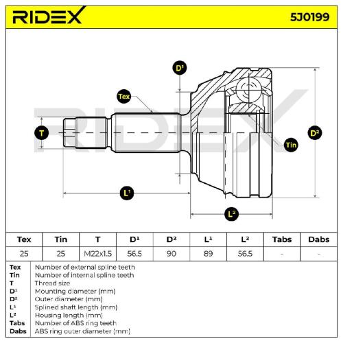 RIDEX 5J0199 Gelenksatz Antriebswelle Achswelle Vorne radseitig für FORD 6183724 Bild RIDEX 5J0199 Gelenksatz Antriebswelle Achswelle Vorne radseitig für FORD 6183724