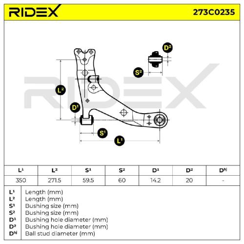 RIDEX 273C0235 Lenker Radaufhängung Querlenker Front rechts für TOYOTA Bild RIDEX 273C0235 Lenker Radaufhängung Querlenker Front rechts für TOYOTA
