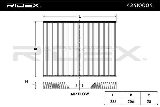 RIDEX 424I0004 Innenraumfilter Pollenfilter Aktivkohlefilter Höhe: 25 Breite: Bild RIDEX 424I0004 Innenraumfilter Pollenfilter Aktivkohlefilter Höhe: 25 Breite: