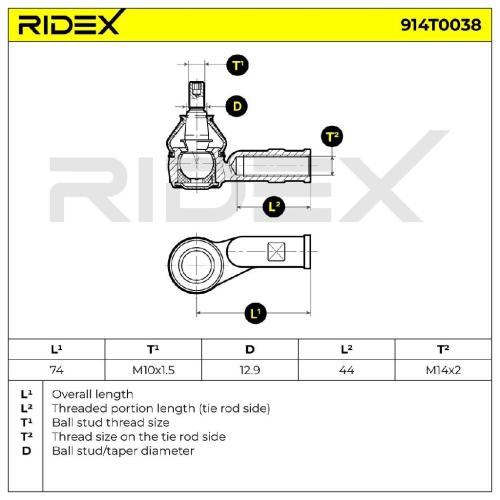 RIDEX Spurstangenkopf außen links Vorderachse Traggelenk M10X1.5 914T0038 Bild RIDEX Spurstangenkopf außen links Vorderachse Traggelenk M10X1.5 914T0038