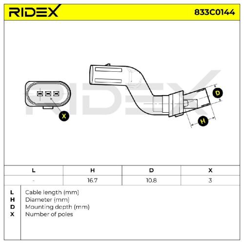 RIDEX Kurbelwellensensor 833C0144 Anzahl der Steckkontakte: 3 aktiver Sensor Bild RIDEX Kurbelwellensensor 833C0144 Anzahl der Steckkontakte: 3 aktiver Sensor