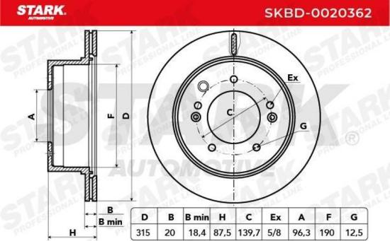 STARK SKBD-0020362 2x Bremsscheiben Hinten Ø315mm Belüftet für KIA Bild STARK SKBD-0020362 2x Bremsscheiben Hinten Ø315mm Belüftet für KIA